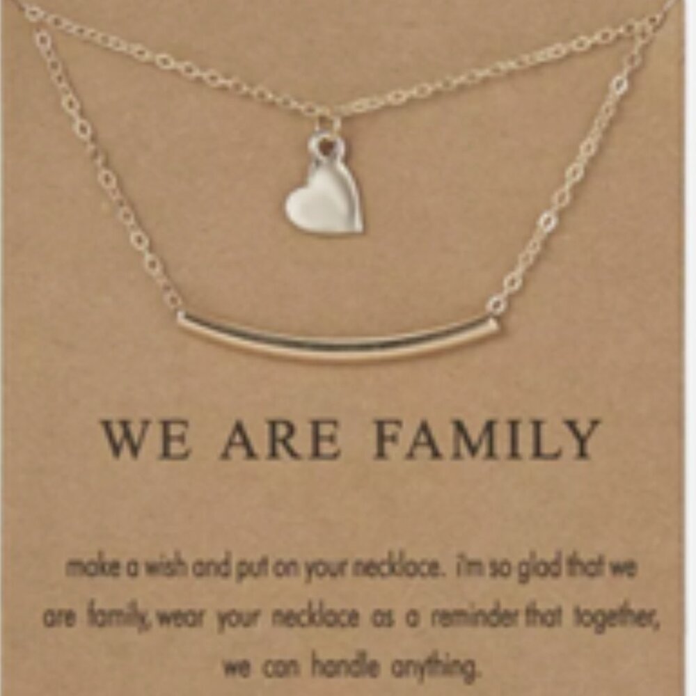 NEW “We Are Family” Heart & Bar Necklace w/ Quote & Card - Great Gift! - Picture 2 of 2